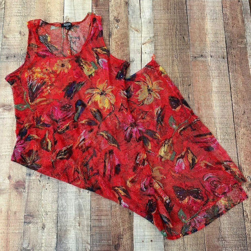 Rouge tropical print sheer knit sleevless maxi swimsuit cover up women's 4x